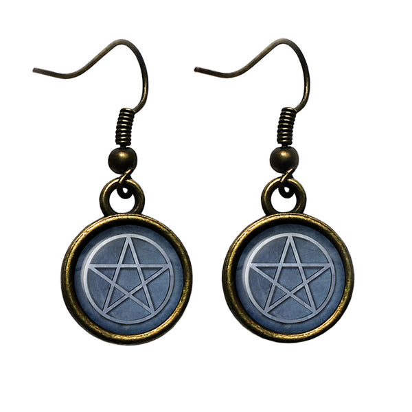 Halloween Witchcraft Pentagram Antique Bronze Earrings