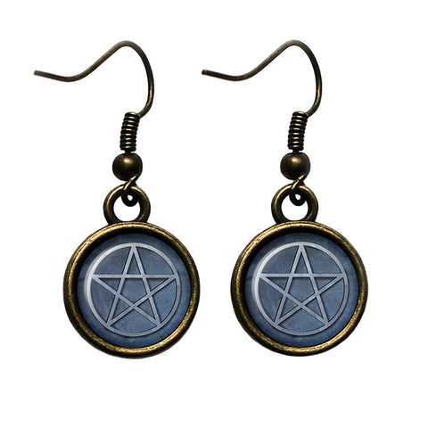 Halloween Witchcraft Pentagram Antique Bronze Earrings