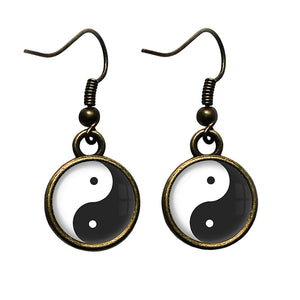 Yin Yang Black White Balance Antique Bronze Earrings