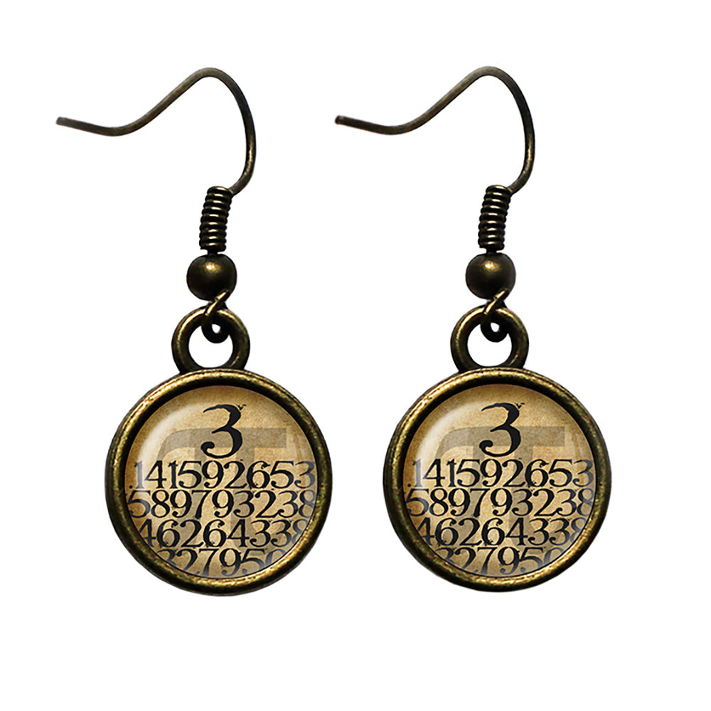 Math Mathematical Pi 3.14159 Antique Bronze Earrings
