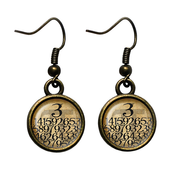 Math Mathematical Pi 3.14159 Antique Bronze Earrings