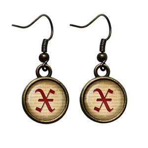 X Letter Old English Gothic Blackletter Magna Carta Antique Bronze Earrings