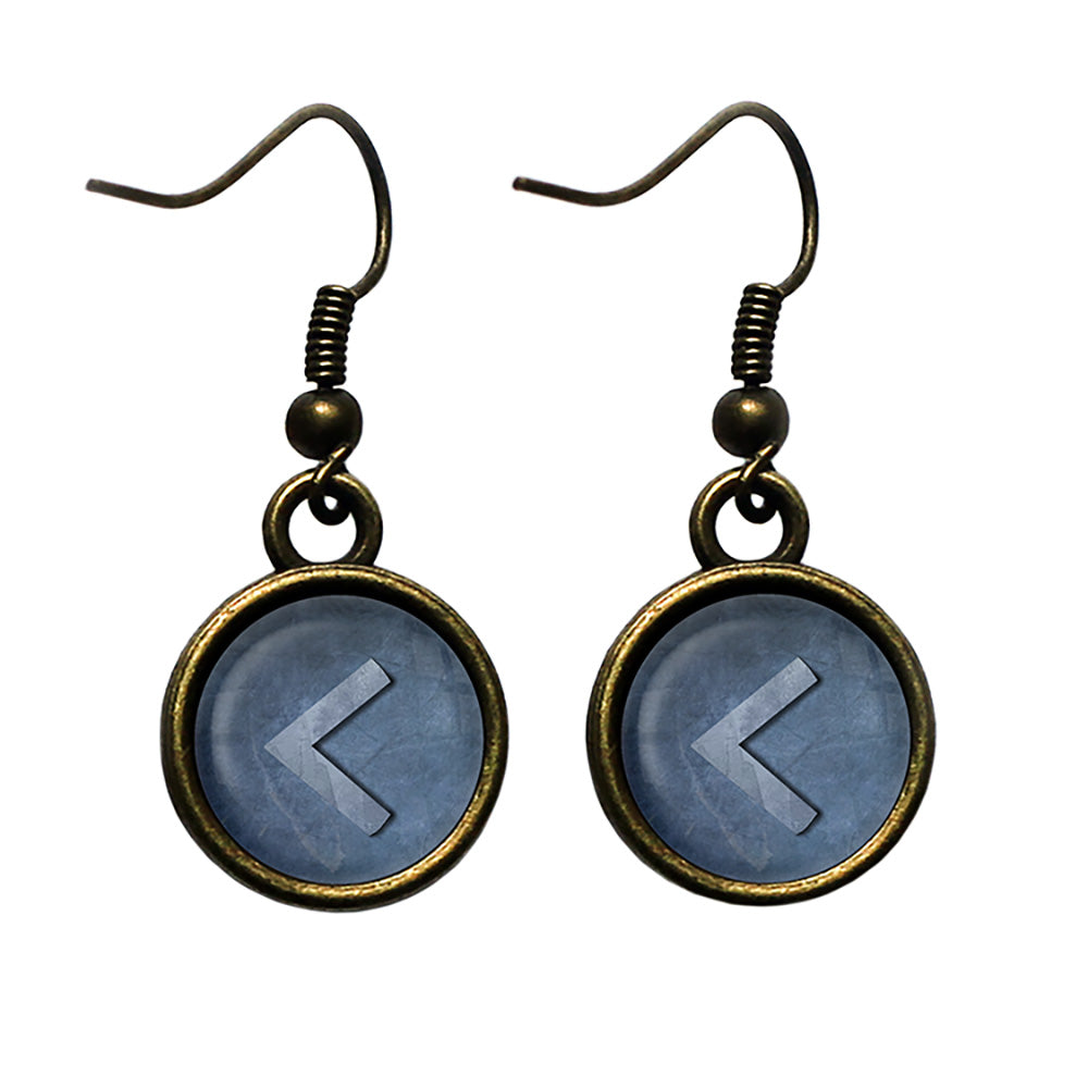 Viking Runes Elder Futhark C K Kenaz Fire Antique Bronze Earrings
