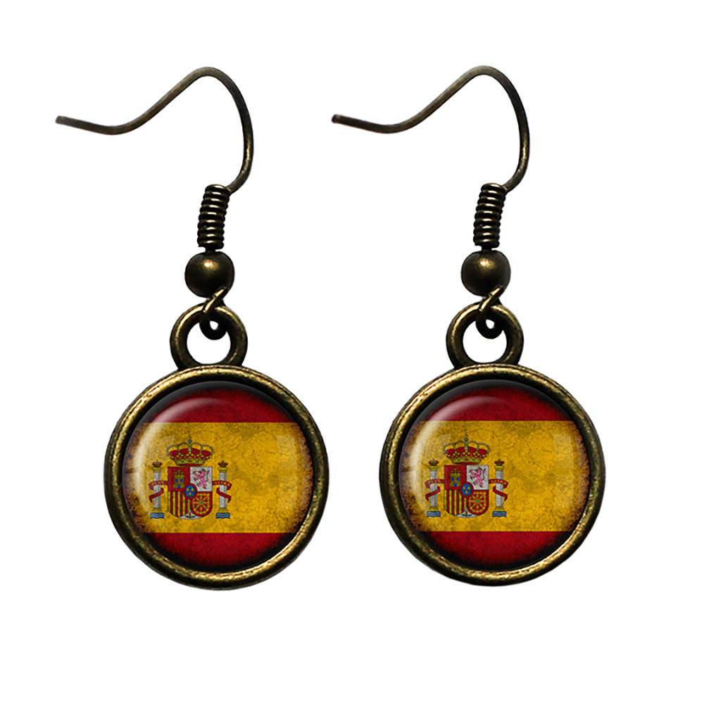 Spain Spanish España Flag Antique Bronze Earrings