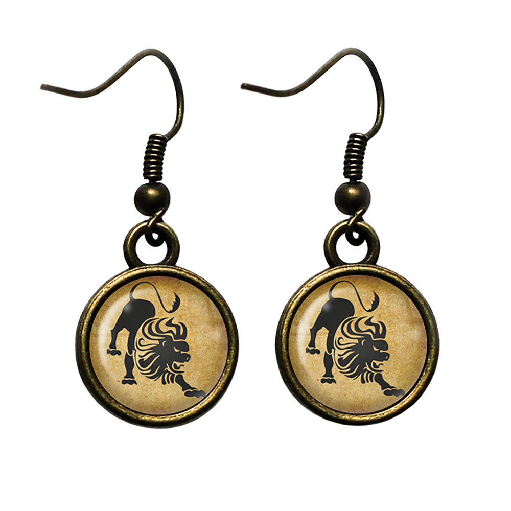 Zodiac Symbol Astrology Leo Antique Bronze Earrings
