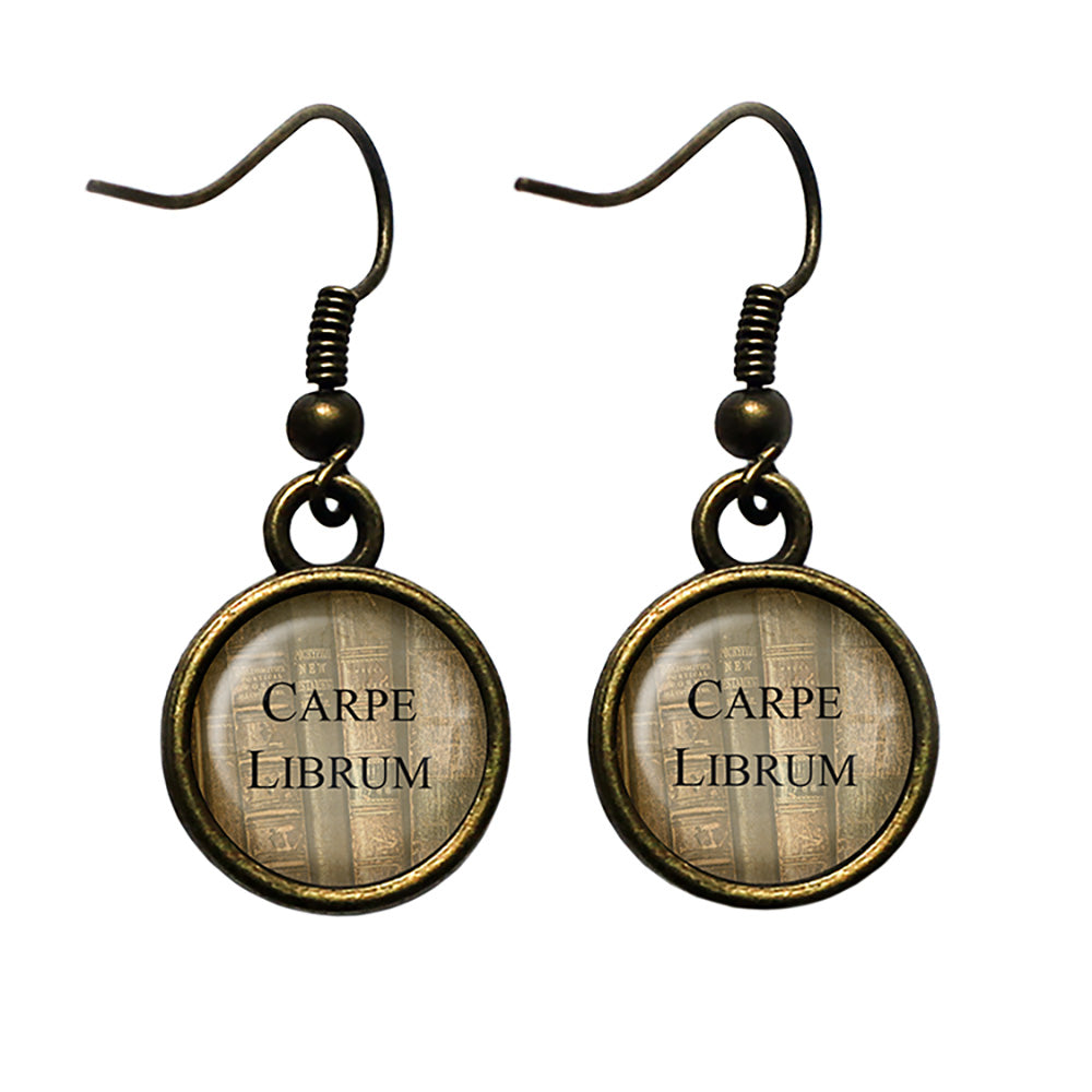 Latin Quote Carpe Librum Seize the Book Antique Bronze Earrings