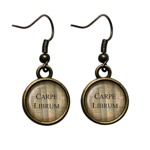 Latin Quote Carpe Librum Seize the Book Antique Bronze Earrings