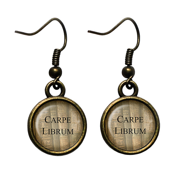 Latin Quote Carpe Librum Seize the Book Antique Bronze Earrings