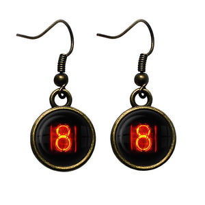 Dieselpunk Steampunk Cyberpunk Nixie Tube Print Number 8 Eight Antique Bronze Earrings