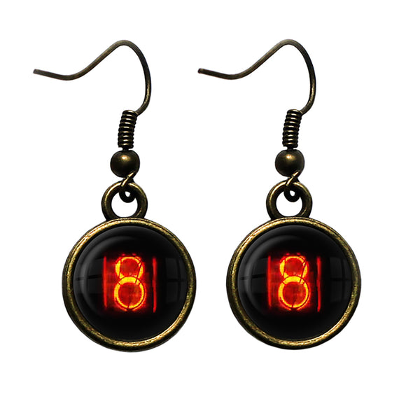 Dieselpunk Steampunk Cyberpunk Nixie Tube Print Number 8 Eight Antique Bronze Earrings