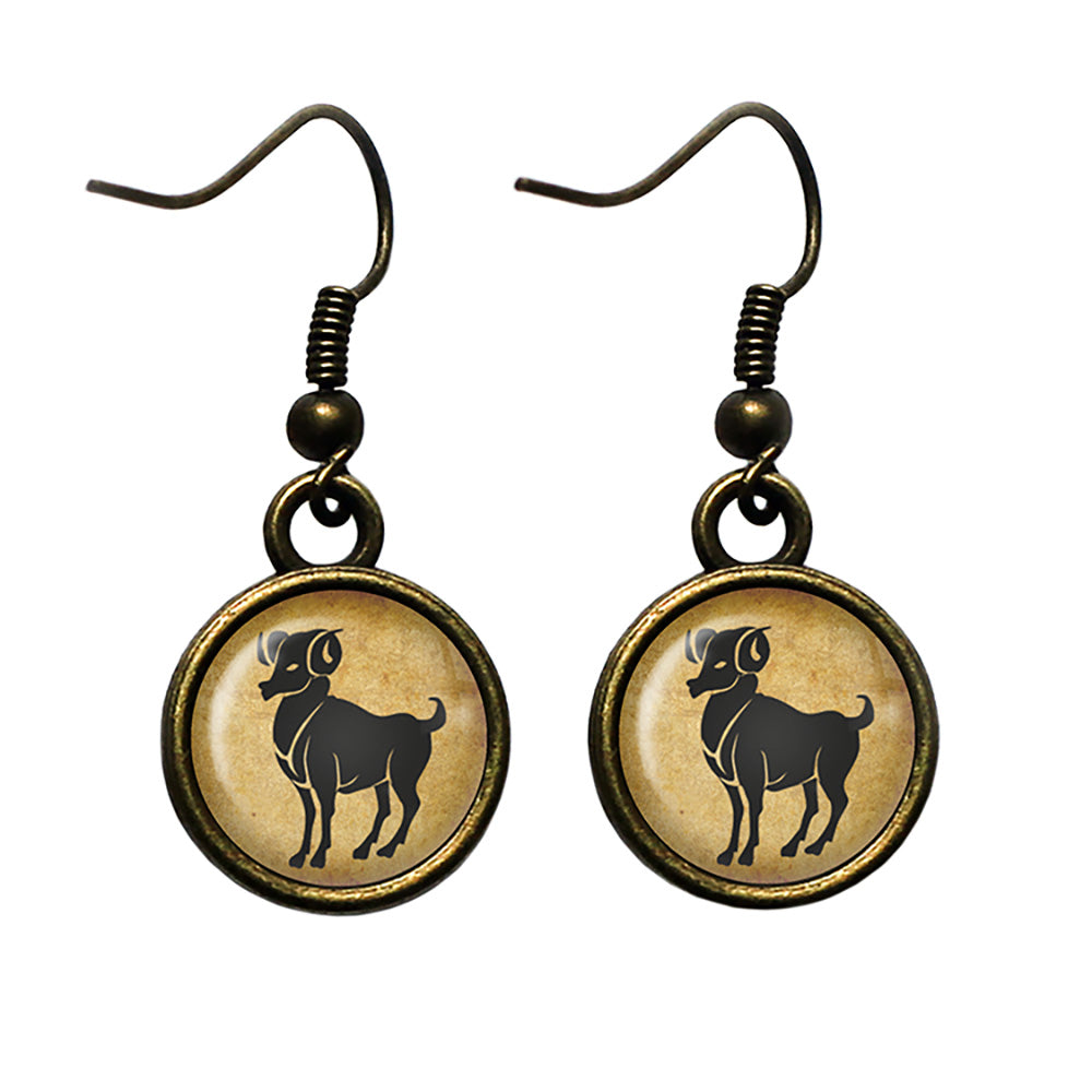 Zodiac Symbol Astrology Aries Antique Bronze Earrings