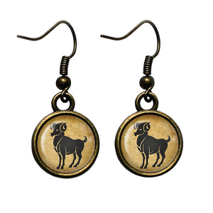 Zodiac Symbol Astrology Aries Antique Bronze Earrings