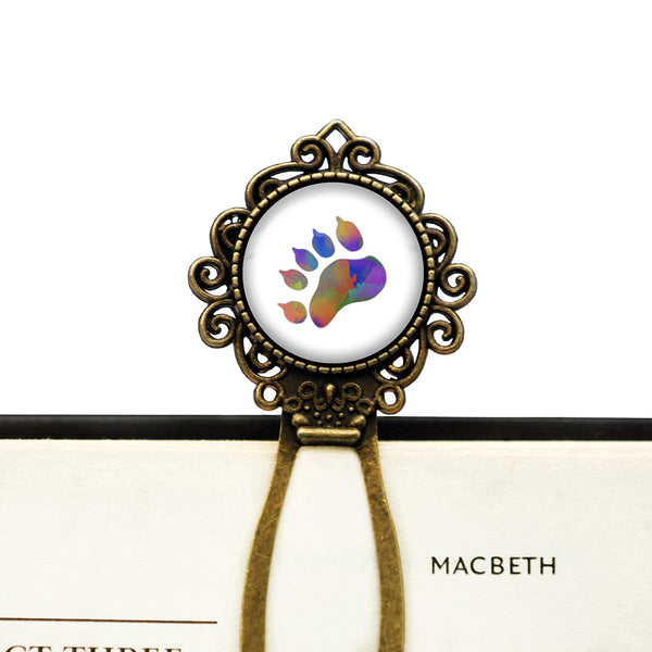 Bear Paw Print Rainbow Watercolor Bronze Bookmark