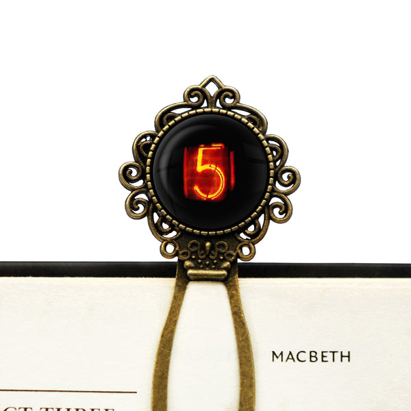 Dieselpunk Steampunk Cyberpunk Nixie Tube Print Number 5 Five Bronze Bookmark