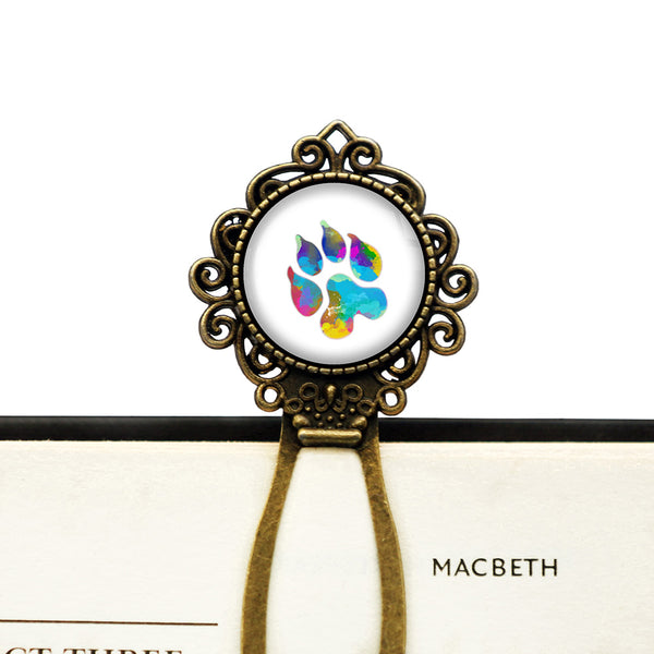 Leopard Paw Print Rainbow Watercolor Bronze Bookmark