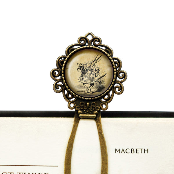 Alice in Wonderland White Rabbit Trumpet Bronze Bookmark