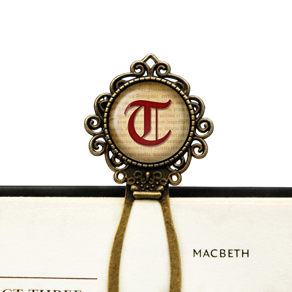 T Letter Old English Gothic Blackletter Magna Carta Bronze Bookmark