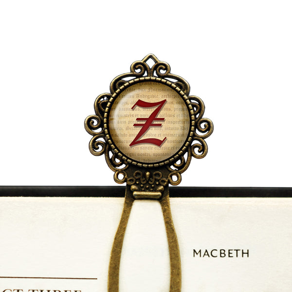 Z Letter Old English Gothic Blackletter Magna Carta Bronze Bookmark