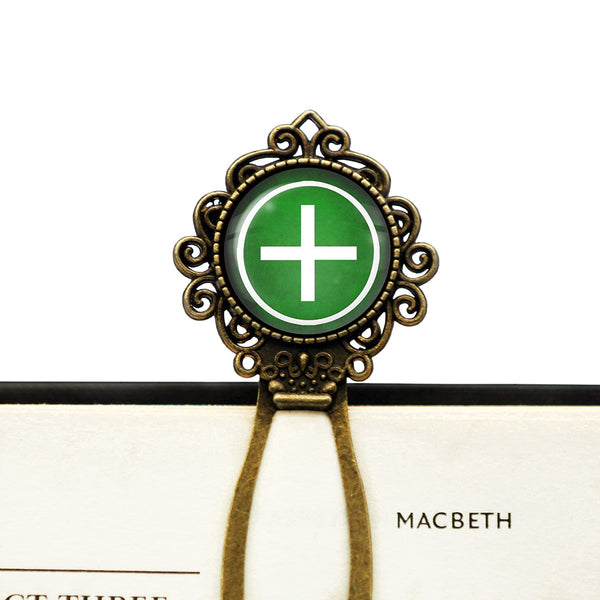 Celtic Cross Ailm White on Green Bronze Bookmark