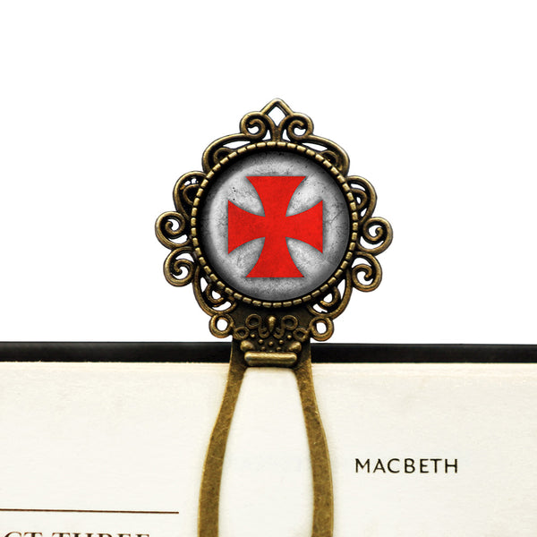 Worn Knights Templar Cross Red on White Bronze Bookmark