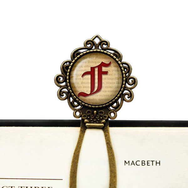 F Letter Old English Gothic Blackletter Magna Carta Bronze Bookmark