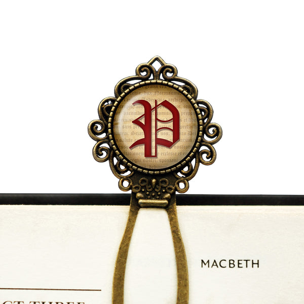 P Letter Old English Gothic Blackletter Magna Carta Bronze Bookmark