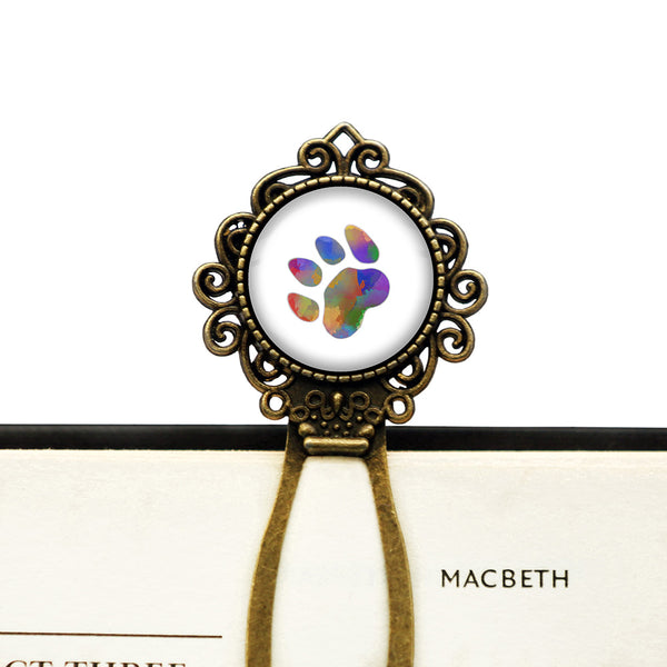Cat Paw Print Rainbow Watercolor Bronze Bookmark