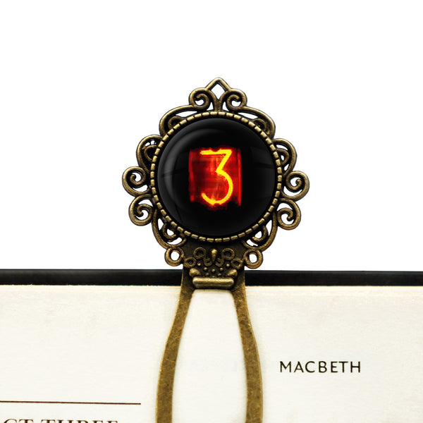 Dieselpunk Steampunk Cyberpunk Nixie Tube Print Number 3 Three Bronze Bookmark