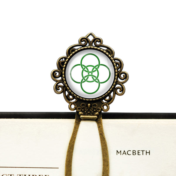 Celtic Five Fold Circle Green on White Bronze Bookmark