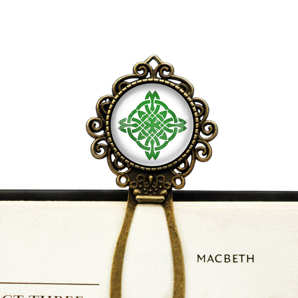 Celtic Knot Circle Green on White Bronze Bookmark