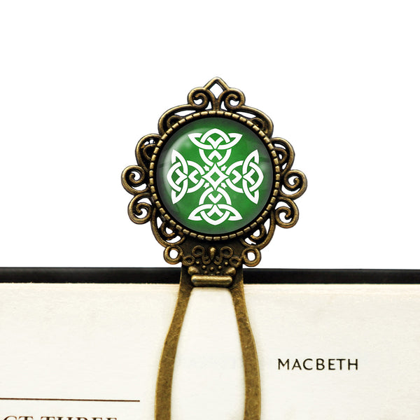 Celtic Knot White on Green Bronze Bookmark