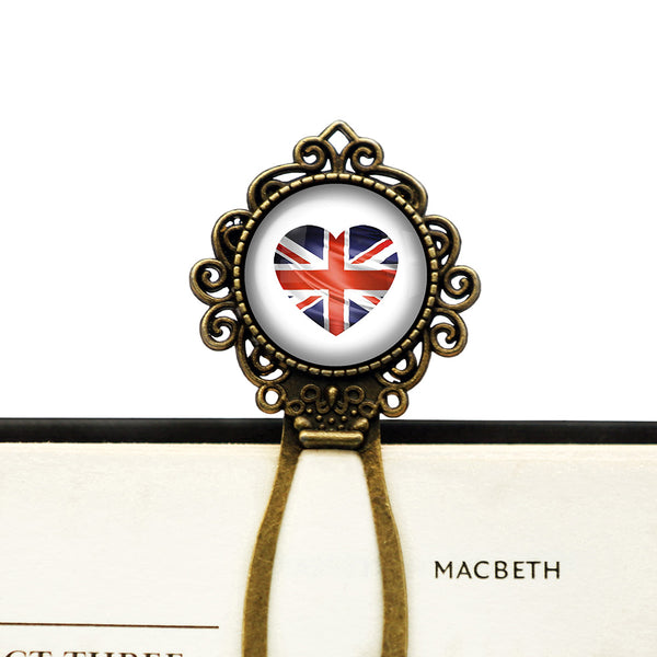 UK United Kingdom Flag Heart Bronze Bookmark