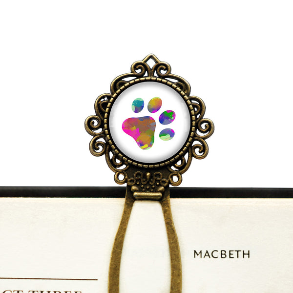 Dog Paw Print Rainbow Watercolor Bronze Bookmark