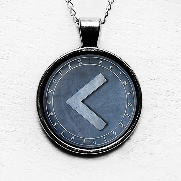 Viking Runes Elder Futhark Rune Circle C K Kenaz Fire Pendant & Necklace