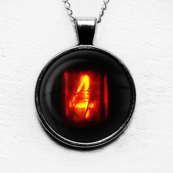 Dieselpunk Steampunk Cyberpunk Nixie Tube Print Number 4 Four Pendant & Necklace