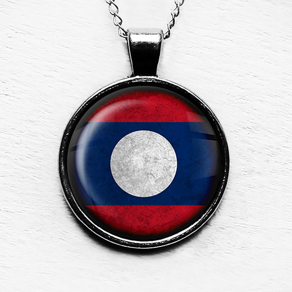 Laos Laotian Flag Pendant & Necklace