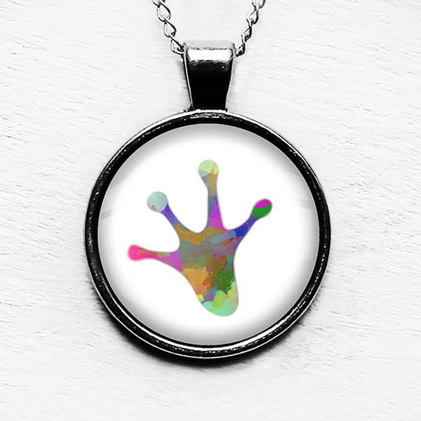 Frog Paw Print Rainbow Watercolor Pendant & Necklace