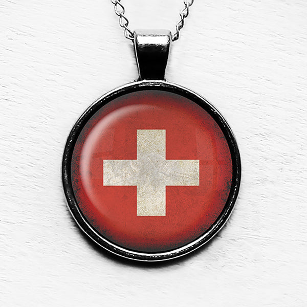 Switzerland Swiss Flag Pendant & Necklace