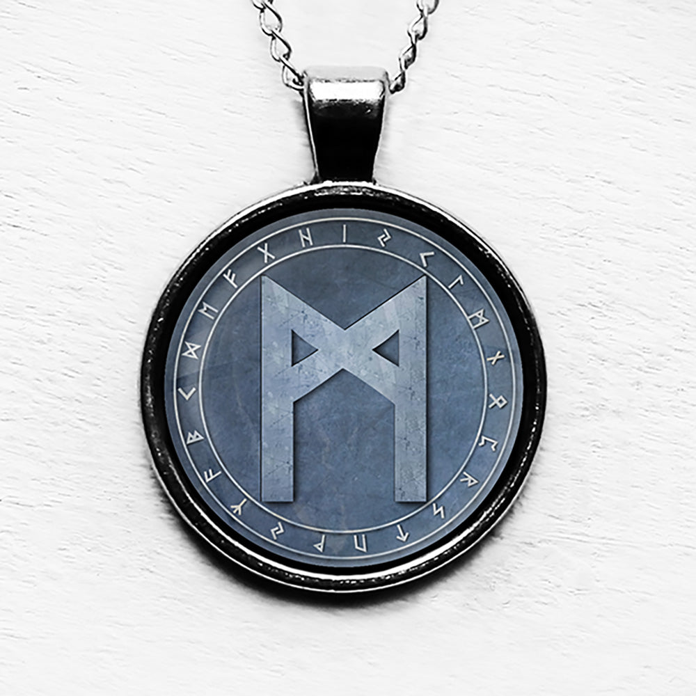 Viking Runes Elder Futhark Rune Circle M Mannaz Man Pendant & Necklace ...