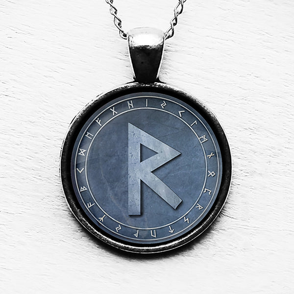 Viking Runes Elder Futhark Rune Circle R Raido Wheel Pendant & Necklace