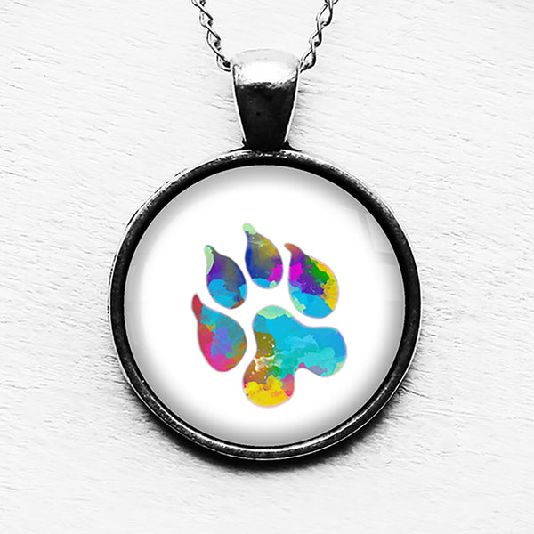 Leopard Paw Print Rainbow Watercolor Pendant & Necklace