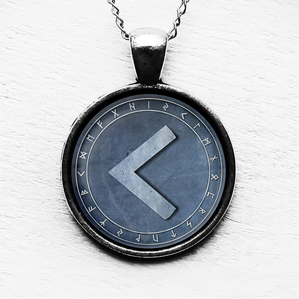 Viking Runes Elder Futhark Rune Circle C K Kenaz Fire Pendant & Necklace