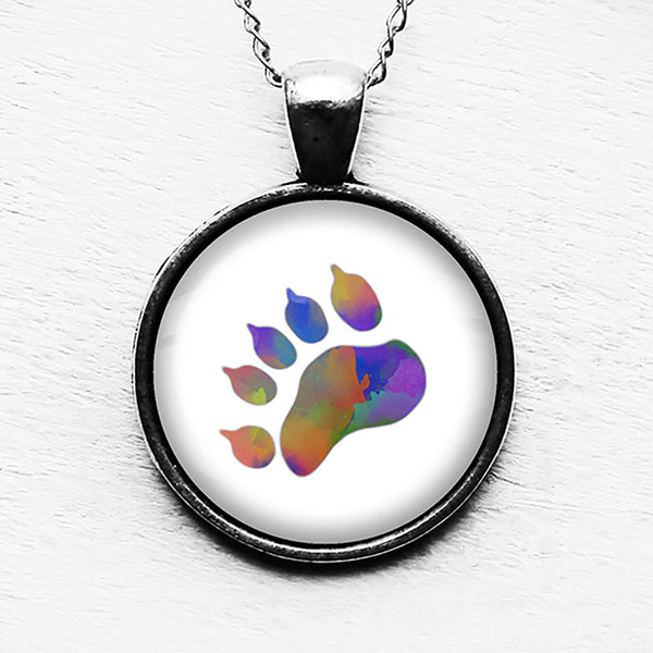Bear Paw Print Rainbow Watercolor Pendant & Necklace