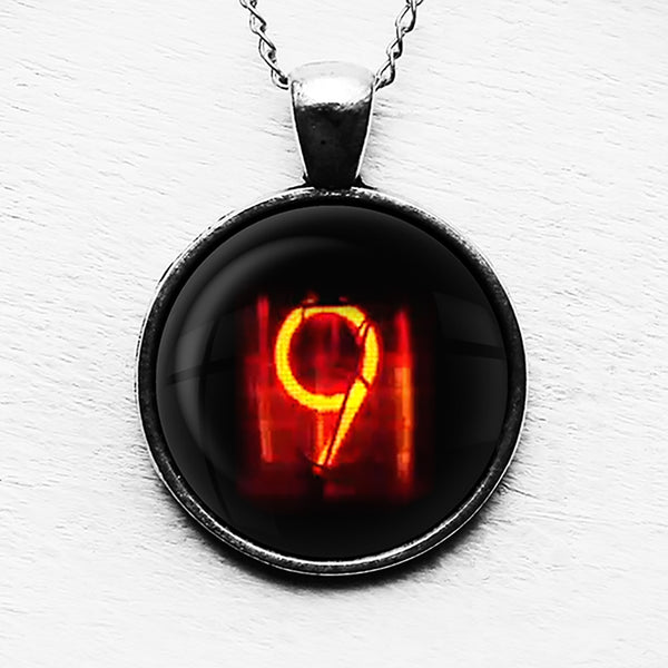Dieselpunk Steampunk Cyberpunk Nixie Tube Print Number 9 Nine Pendant & Necklace
