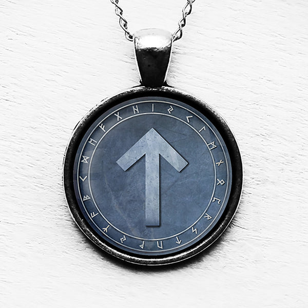 Viking Runes Elder Futhark Rune Circle T Teiwaz Victory Pendant & Necklace