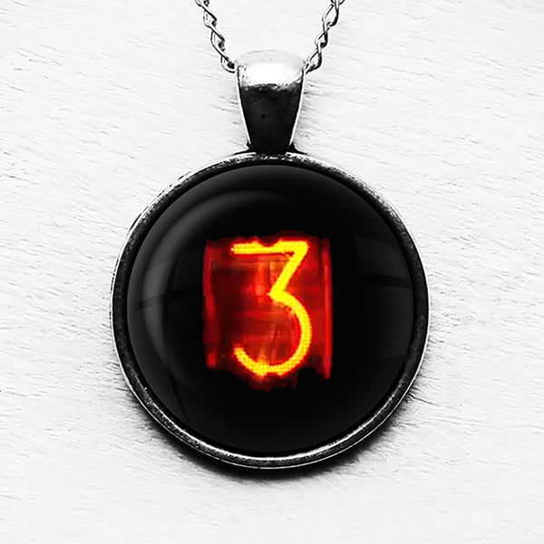 Dieselpunk Steampunk Cyberpunk Nixie Tube Print Number 3 Three Pendant & Necklace