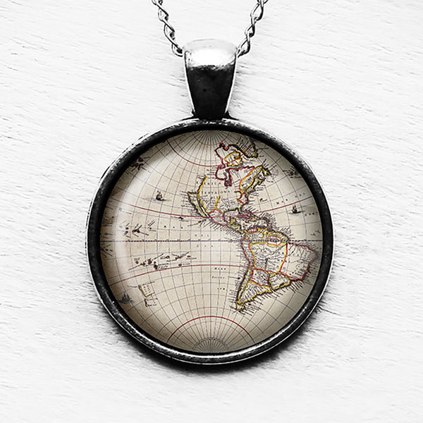 Ancient Map North South America Canada Pendant & Necklace
