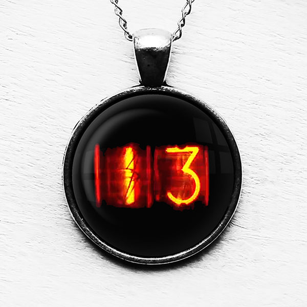 Dieselpunk Steampunk Cyberpunk Nixie Tube Print Number 13 Thirteen Halloween Pendant & Necklace