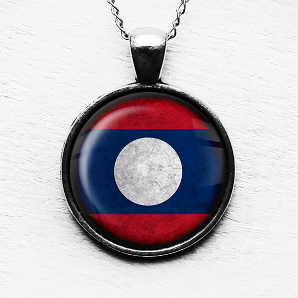 Laos Laotian Flag Pendant & Necklace