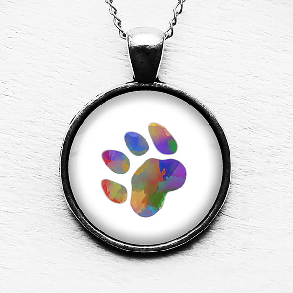 Cat Paw Print Rainbow Watercolor Pendant & Necklace